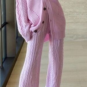 Something Navy Pink Cable Knit Cardigan Set